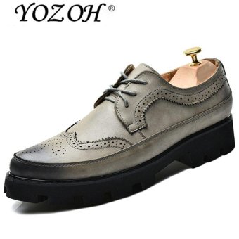 YOZOH Spring Bullock carved men's shoes British casual shoes-Grey - intl  