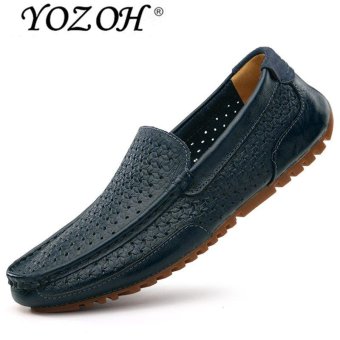YOZOH Spring new handmade leather men Loafers,Men's fashion casual shoes-Blue - intl  