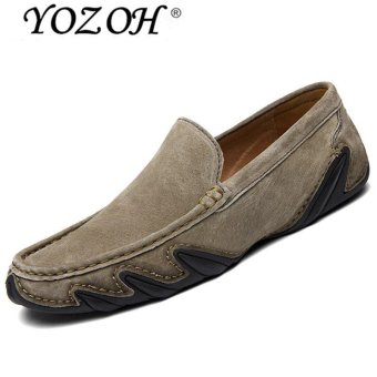 YOZOH Spring new handmade leather men Loafers,Men's fashion casual shoes-Khaki - intl  