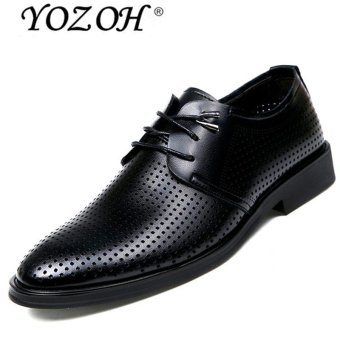YOZOH Summer new men's lace business shoes British hollow breathable men's shoes-Black - intl  