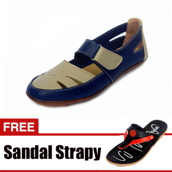 Yutaka Casual Flat Shoes - Biru + Gratis Yutaka Sandal Strapy - Hitam  