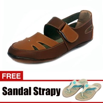 Yutaka Casual Flat Shoes - Coklat + Gratis Yutaka Sandal Strapy - Krem  