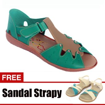 Yutaka Casual Flat Shoes - Hijau + Gratis Sandal Triple  