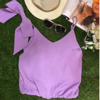 Yuvie Clothing Top Frazier Crop Ribbon Freesize Chiffon Purple  