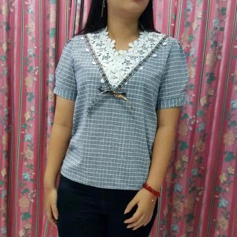 Yuvie Clothing Top V-neck Square Motif Thick Cotton  