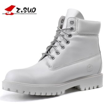 Z.SUO Men's Waterproof Work Boot Unisex PU Leather Shoes (White) - intl  