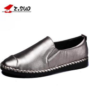 Z.SUO Women's Flat Shiny Genuine Leather Shoes Slip Ons Loafers (Silver) - intl  