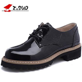 Z.SUO Women's Genuine Leather Sneaker Oxford Shoes (Black) - intl  
