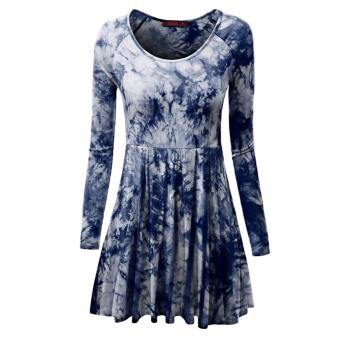 ZAFUL Casual Long Sleeve Round Collar Floral Print Dress For Women(Purplish Blue) - intl  