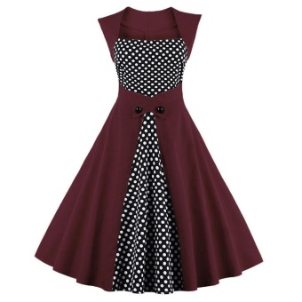 Zaful Vintage A-Line Sleeveless Dress Button Square Collar Dress (Wine Red) - intl  
