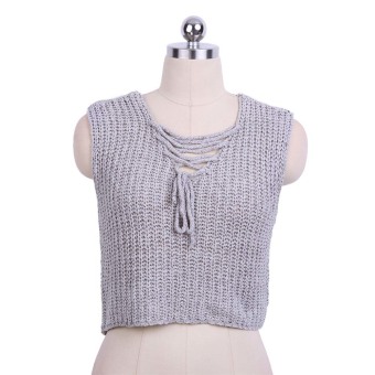 Zaful Women V-neck Strap Irregular Hem Knitting Vest Blouse (Gray) - intl  