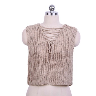 Zaful Women V-neck Strap Irregular Hem Knitting Vest Blouse (Khaki) - intl  