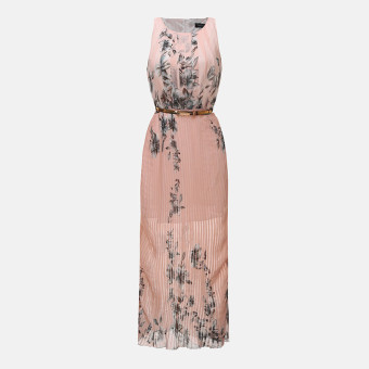 Zanzea 2016 Fashion New Summer Plus Size Women Dress O Neck Floral Print Chiffon Maxi Long Dres s Elegant Beach Party Vestidos With Belt Pink (Intl)  