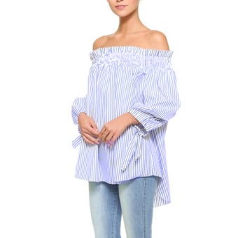 Zanzea 2016 Summer Sexy Women Slash Neck Off Shoulder Blouse Shirts Casual 3/4 Sleeve Loose Tops Party Blusas Plus Size Stripe  