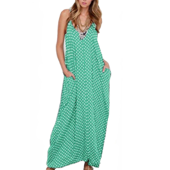 ZANZEA 2016 Summer Women Sexy Strapless Polka Dot Casual Loose Long Maxi Dress Sexy Beach Dresses Plus Size Vestidos 6 Color Green - Intl  