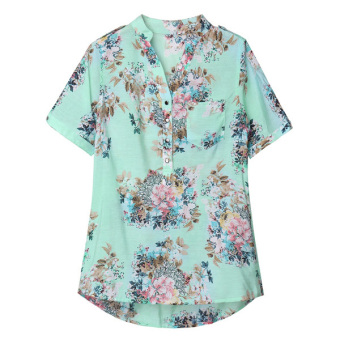 ZANZEA Europe Style Women V Neck Button Floral Chiffon Top Short Sleeve Blouse Tee Shirt - Intl  