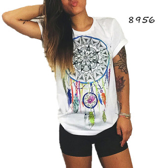 ZANZEA Fashion Women Summer Graffiti Printed Short Sleeve Tops Loose Blouse T-shirt Tee 8956 - intl  