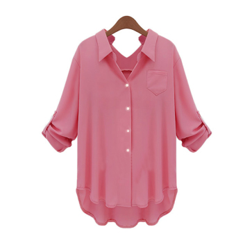 ZANZEA Foldable Sleeve Chiffon Loose Shirt Stylish Ladies V Neck Button Down Blouse - intl  