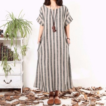 ZANZEA Hot Sale New Women Vintage Striped Print Dresses Female Casual Short Sleeve O Neck Pockets Loose Straight Vestidos - intl  