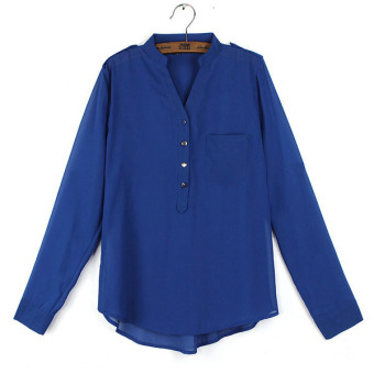 ZANZEA New Womens Chiffon Casual Loose Shirt Lady Long Sleeve Tops Blouse Tee (Blue)  