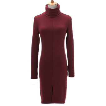 zanzea OL Womens Long Sleeve Turtle Neck Bodycon Slim Mini Sweater Pencil Dress (Wine Red)  