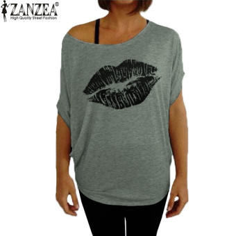 ZANZEA One Shoulder Loose Casual Women Short Sleeve Tee Shirt Summer Lips Printed Tops - Intl  