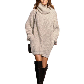 ZANZEA Perempuan Lengan Baju Panjang Musim Dingin Terlalu Besar Sweter Rajutan Sweater Baju Gaun Longgar  