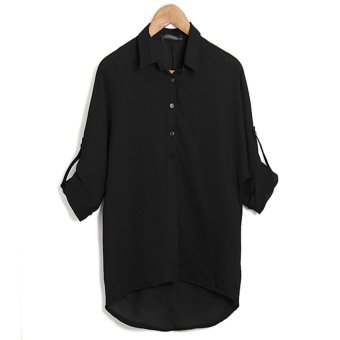 ZANZEA Plus Size Girls Sheer Chiffon Collar Batwing Sleeve Baggy Shirt Blouse Cardigan Black- Intl  