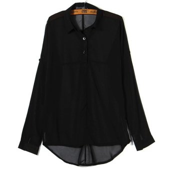 ZANZEA Plus Size Girls Sheer Chiffon Collar Batwing Sleeve Baggy Shirt Blouse Cardigan Black - intl  