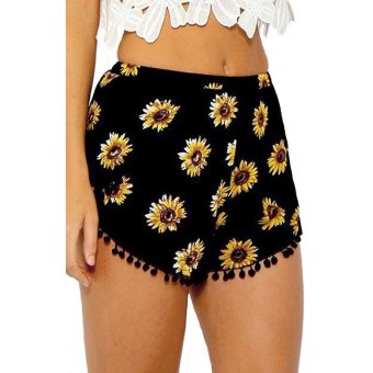 ZANZEA Plus Size S-3XL Summer Shorts Elastic Waist Cotton Women Floral Print Loose Casual Beach Ball Tassel Shorts - intl  