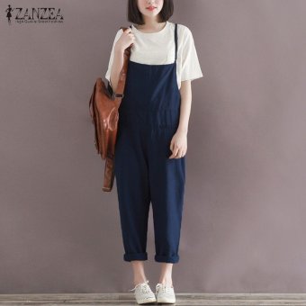 ZANZEA Rompers Plus Size Pants Jumpsuits Womens Spaghetti Strap Sleeveless Overalls Casual Loose Solid Playsuits (Navy) - intl  