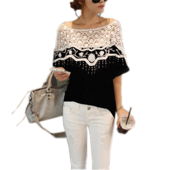 ZANZEA Shawl Collar Batwing Sleeve Blouse Womem Oversized Lace Hollow T-Shirts - intl  