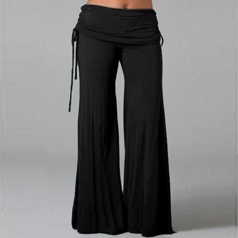 ZANZEA Women 2016 Summer Fall Comfortable Wide Leg Long Pants Casual Elastic Waist Pleated Loose Sport Solid Trousers Plus Size Black NEW - intl  