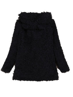 ZANZEA Women Cardigan Fleece Bear Hooded Fluffy Coat Outwear Long Jacket Trench Black  