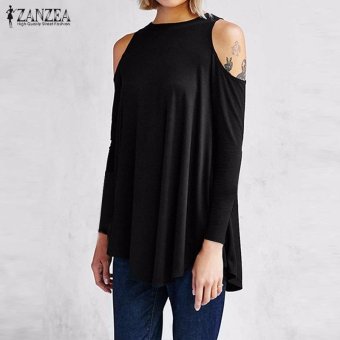 ZANZEA Women Elegant Blusas Tops Autumn Ladies Sexy Tunic Off Shoulder Long Sleeve Pullover Casual Loose Blouse Shirts (Black) - intl  