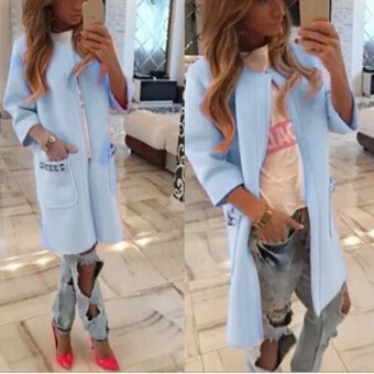 ZANZEA Women?? Korean Casual Long Pocket Coat Jacket Parka Loose Cardigan Outwear Blue  