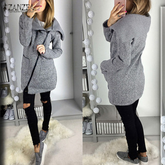 ZANZEA Women Long Hoodies Sweatshirts Long Sleeve Zipper Loose Casual Solid Hooded Outwear Tops Female Fleece Jacket Coats - intl  