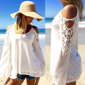 ZANZEA Women Off-Shoulder Long Sleeve Sunscreen Casual Sweet Beach Tops  
