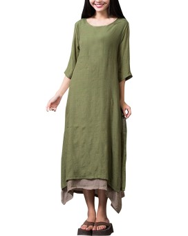 ZANZEA Womens Casual Loose BOHO Sundress Cotton Linen A-line Long Dress  