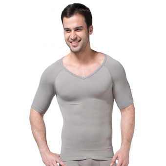 ZEROBODYS Mens Comfortable Body Shaper Compression Short Sleeve V-neck T-shirt SS-M03 Grey  