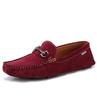 ZHAIZUBULUO Leather Men's Flat Shoes Casual Loafers LX-8866(Red)   