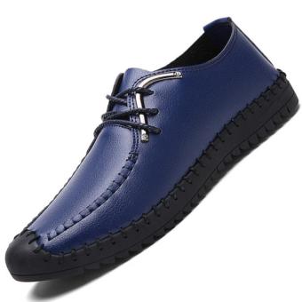 ZHAIZUBULUO Men Casual Leather Boat Shoes (Blue) - intl  