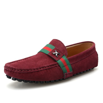 ZHAIZUBULUO Men Fashion Flats Shoes Casual Leather Tod's Boat shoes LX-0028(Red)   
