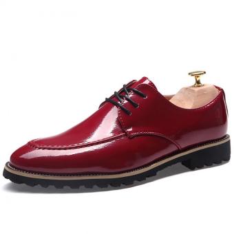 ZHAIZUBULUO Men PU Leather Lace Up Cap-Toe Business Casual Shoes(Red) - intl  