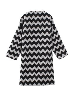 Zigzag Collarless Single Breasted Peacoat Black&White  