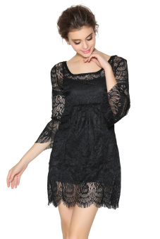 ZigZagZong 3/4 Bell Sleeve Women's Cocktail Party Prom Lace Dress Camisole Tank Top (Black) (Intl)  