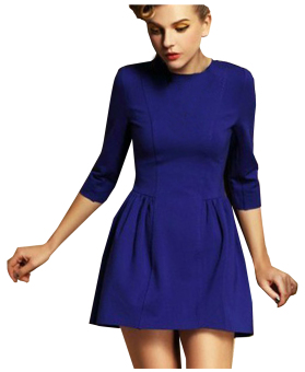 ZigZagZong 3/4 Sleeve Side Pleating Women's Casual Shift Mini Dress Blue (Intl)  