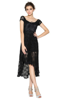 ZigZagZong Bridesmaid Wedding Floral Lace Women's Evening Party High Low Dress (Black) - Intl  