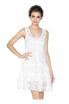 ZigZagZong Crochet Lace Women's Prom Cocktail Ball Party Tank Dress Sundress (White) (Intl)  