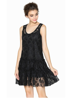 ZigZagZong Crochet Lace Women's Prom Cocktail Ball Party Tank Dress Sundress (Black) (Intl)  